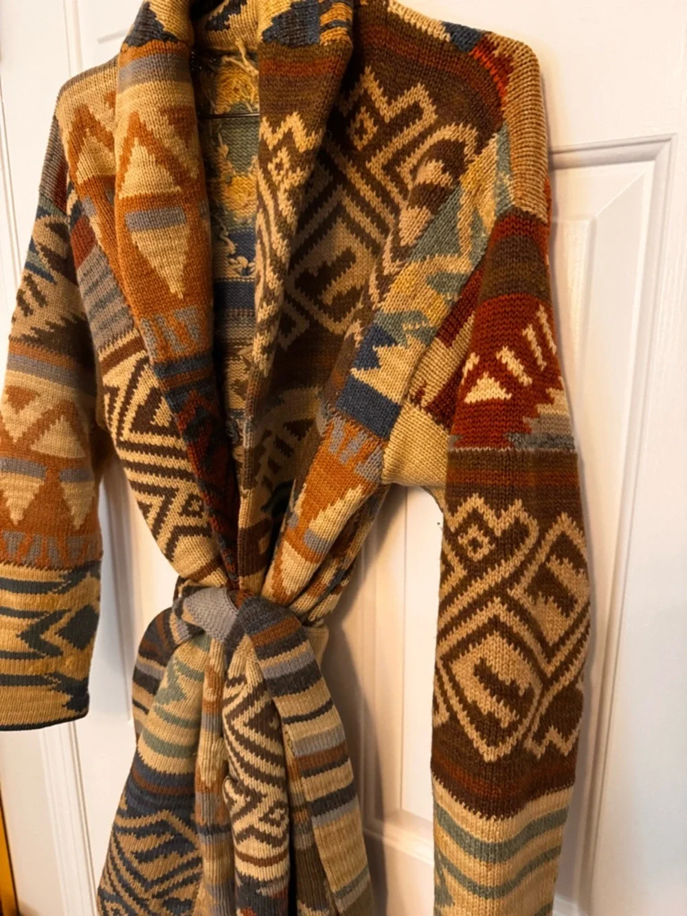 Vintage Ralph Lauren Wrap Belted Cardigan Aztec Print - Picture 2 of 4
